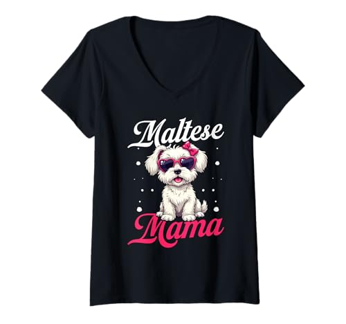 Damen Malteser Hund T-Shirt mit V-Ausschnitt Damen Malteser Hund T-Shirt mit V-Ausschnitt von Maltese Gifts for Men and Women