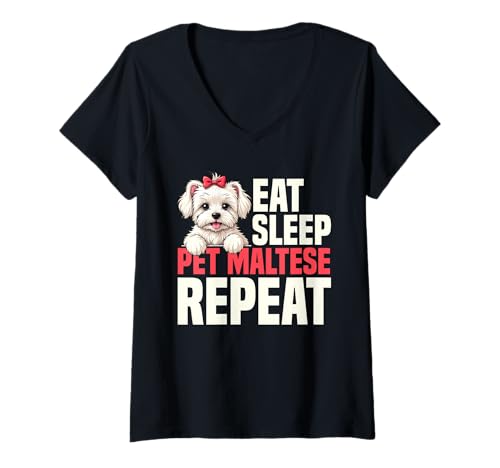 Damen Malteser Hund T-Shirt mit V-Ausschnitt Damen Malteser Hund T-Shirt mit V-Ausschnitt von Maltese Gifts for Men and Women