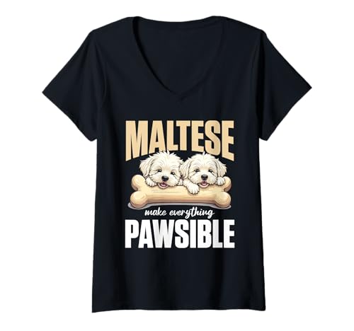 Damen Malteser Hund T-Shirt mit V-Ausschnitt Damen Malteser Hund T-Shirt mit V-Ausschnitt von Maltese Gifts for Men and Women