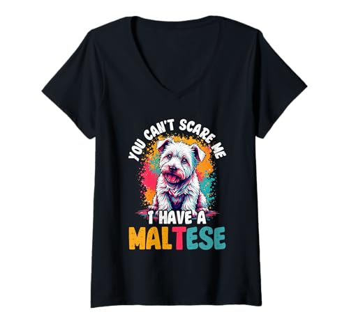 Damen Malteser Hund T-Shirt mit V-Ausschnitt Damen Malteser Hund T-Shirt mit V-Ausschnitt von Maltese Gifts for Men and Women