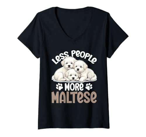 Damen Malteser Hund T-Shirt mit V-Ausschnitt Damen Malteser Hund T-Shirt mit V-Ausschnitt von Maltese Gifts for Men and Women