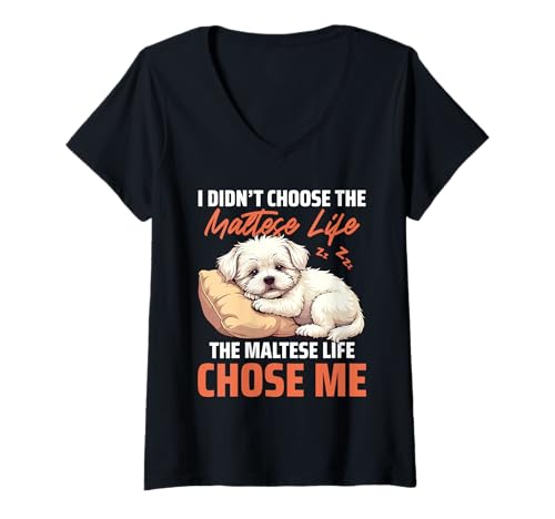 Damen Malteser Hund T-Shirt mit V-Ausschnitt Damen Malteser Hund T-Shirt mit V-Ausschnitt von Maltese Gifts for Men and Women