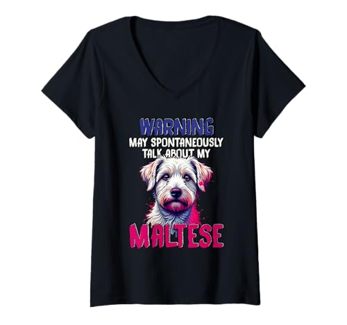 Damen Malteser Hund T-Shirt mit V-Ausschnitt Damen Malteser Hund T-Shirt mit V-Ausschnitt von Maltese Gifts for Men and Women