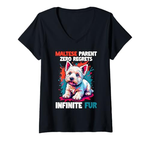Damen Malteser Hund T-Shirt mit V-Ausschnitt Damen Malteser Hund T-Shirt mit V-Ausschnitt von Maltese Gifts for Men and Women