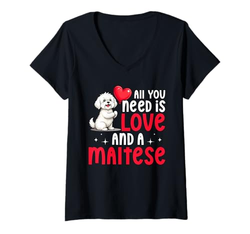 Damen Malteser Hund T-Shirt mit V-Ausschnitt Damen Malteser Hund T-Shirt mit V-Ausschnitt von Maltese Gifts for Men and Women