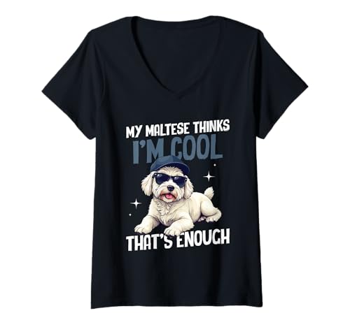 Damen Malteser Hund T-Shirt mit V-Ausschnitt Damen Malteser Hund T-Shirt mit V-Ausschnitt von Maltese Gifts for Men and Women