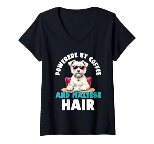 Damen Malteser Hund T-Shirt mit V-Ausschnitt Damen Malteser Hund T-Shirt mit V-Ausschnitt von Maltese Gifts for Men and Women