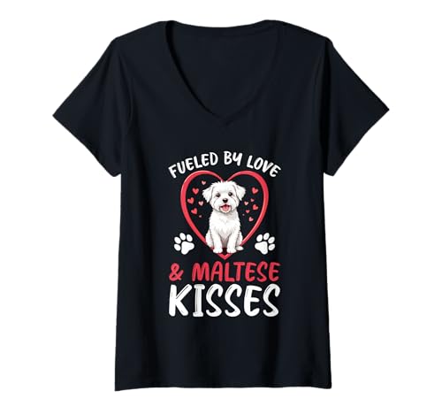Damen Malteser Hund T-Shirt mit V-Ausschnitt Damen Malteser Hund T-Shirt mit V-Ausschnitt von Maltese Gifts for Men and Women