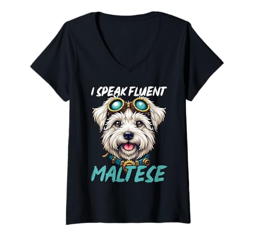 Damen Malteser Hund T-Shirt mit V-Ausschnitt Damen Malteser Hund T-Shirt mit V-Ausschnitt von Maltese Gifts for Men and Women