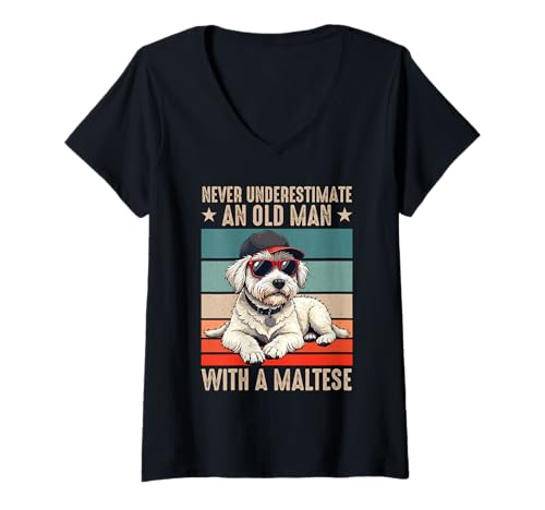 Damen Malteser Hund T-Shirt mit V-Ausschnitt Damen Malteser Hund T-Shirt mit V-Ausschnitt von Maltese Gifts for Men and Women