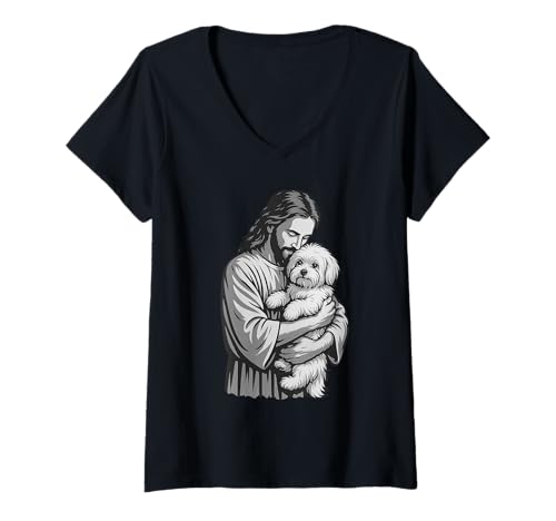 Damen Malteser Hund und Jesus Christlicher Glaube Hundeliebhaber T-Shirt mit V-Ausschnitt Damen Malteser Hund und Jesus Christlicher Glaube Hundeliebhaber T-Shirt mit V-Ausschnitt von Maltese Lion Of Judah Dog Designs