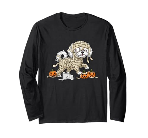 Lustiger maltesischer Mumien-Kürbis Halloween Kinder Herren Damen Langarmshirt Lustiger maltesischer Mumien-Kürbis Halloween Kinder Herren Damen Langarmshirt von Maltese Lovers Cute Halloween Outfits for Boy Girl