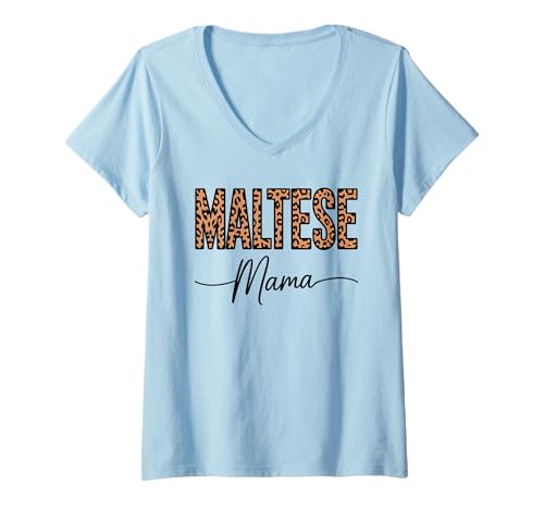 Damen Leopardenmuster Maltese Mama T-Shirt mit V-Ausschnitt Damen Leopardenmuster Maltese Mama T-Shirt mit V-Ausschnitt von Malteses Maltese Dog Lover Gifts