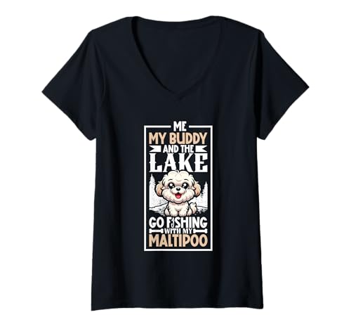 Damen Angeln und Maltipoo T-Shirt mit V-Ausschnitt Damen Angeln und Maltipoo T-Shirt mit V-Ausschnitt von Maltipoo Designs