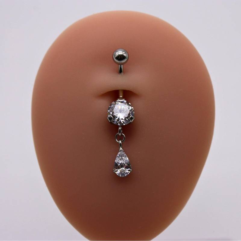 Bauchnabelpiercing Tropfen Zirkonia - Silber Edelstahl Glitzer Nabelpiercing Hängender Bauchnabelstecker Funkelnder Bauchnabel Schmuck von GlowingMood