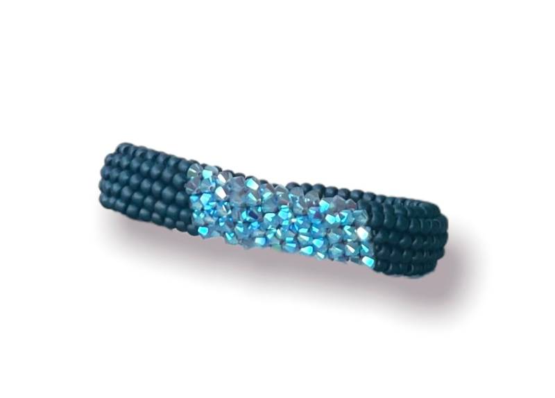 Swarovski Block Bracelet „Grey Ocean" Blue Opal & Dark Grey Glitzer Armband von Maluo