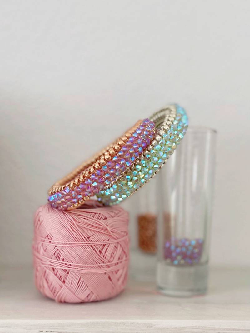 Swarovski Triple „Hint Of Mint" & „Vintage Roses" Glitter Bracelet Crysolith Opal Und Vintage Rose Glitzer Armband von Maluo