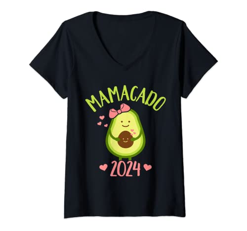 Damen Mamacado für Mama 2024 Schwangerschaft verkünden T-Shirt mit V-Ausschnitt von Mama 2024 Shop