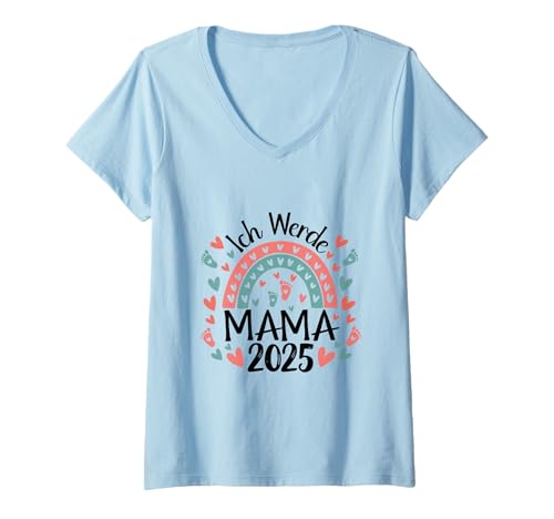 Damen Mama 2025 Loading Baby Party Rainbow Ich Werde Mama 2025 T-Shirt mit V-Ausschnitt von Mama 2025 Loading Pregnancy Announcement Outfits