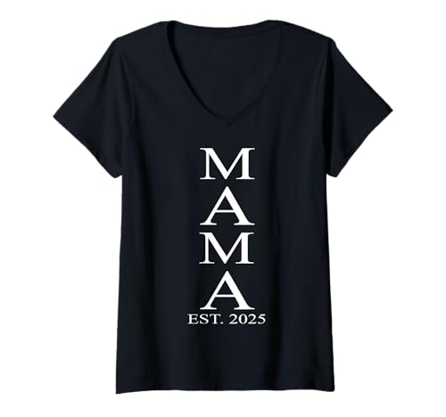 Damen Mama 2025 Werdende Mutter Schwangerschaft Design est. 2025 T-Shirt mit V-Ausschnitt Damen Mama 2025 Werdende Mutter Schwangerschaft Design est. 2025 T-Shirt mit V-Ausschnitt von Mama 2025 ich werde Mama Geschenke Geburt Mutter