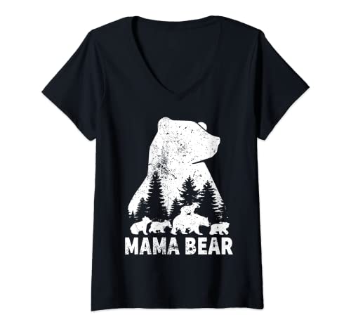 Damen Mama Bear 4 Jungs Muttertag lustiger Mama Bär 4 Kinder Vintage T-Shirt mit V-Ausschnitt von Mama Bear 4 Cubs Mother Day Mama Bear 4 Kids