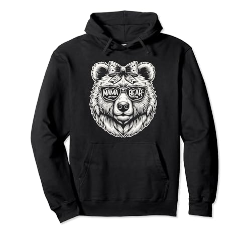 Stylish Mama Bear Animal Face with Sunglasses and Bow Design Pullover Hoodie von Mama Bear Designs Co.
