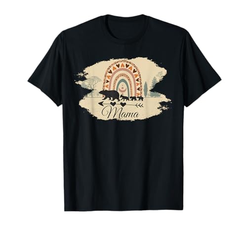 Mama Bear Drei Cubs und Retro Regenbogen Boho Burnt Orange T-Shirt Mama Bear Drei Cubs und Retro Regenbogen Boho Burnt Orange T-Shirt von Mama Bear Rainbow Boho tees
