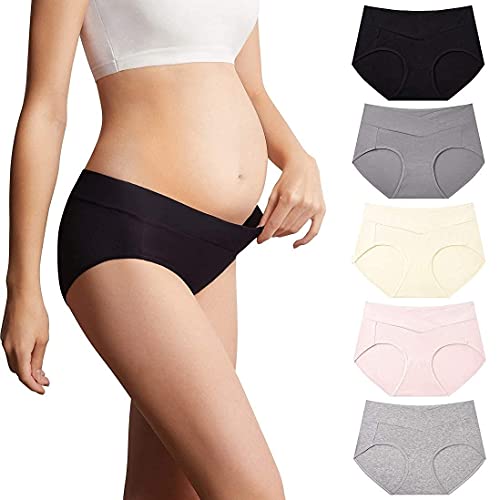 Mama Cotton Women's Under The Bump Maternity Panties Pregnancy Postpartum Maternity Underwear (Color-Multicolor-A 5 Pack, Size-XL) von Mama Cotton