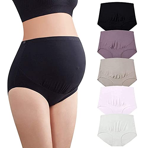 Mama Cotton Women's Over The Bump Maternity Panties High Waist Full Coverage Pregnancy Underwear (Multicolor B 5 Pack, Size-L) von Mama Cotton