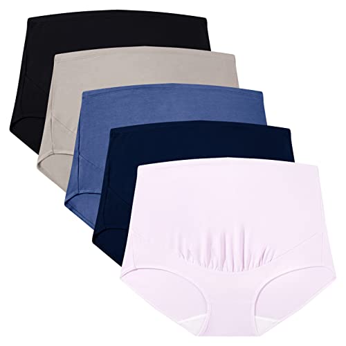 Mama Cotton Women's Over The Bump Maternity Panties High Waist Full Coverage Pregnancy Underwear (Multicolor C 5 Pack, Size-3XL) von Mama Cotton