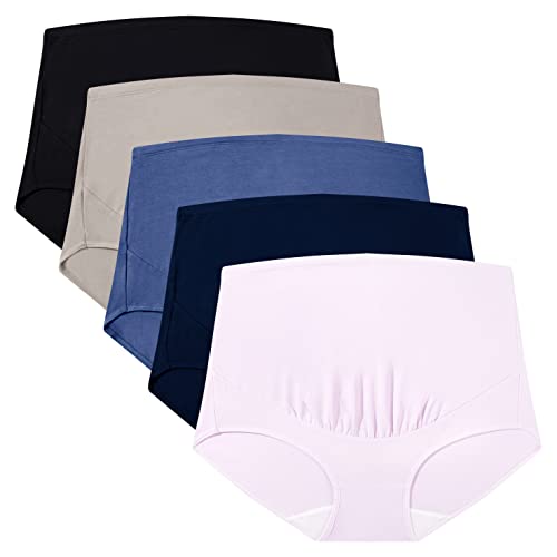 Mama Cotton Women's Over The Bump Maternity Panties High Waist Full Coverage Pregnancy Underwear (Multicolor C 5 Pack, Size-L) von Mama Cotton