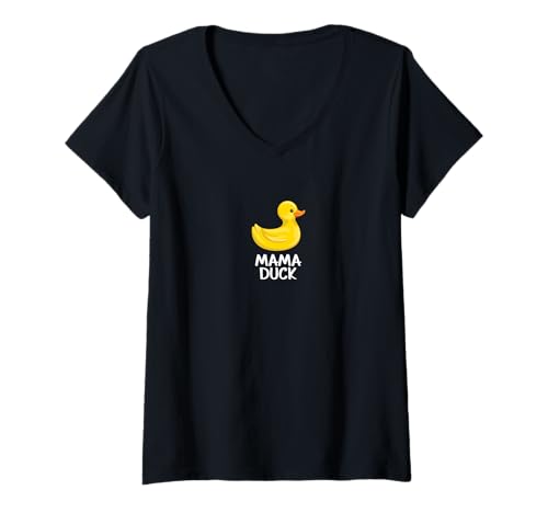 Damen Badeente Gummiente Ente Mama Ente T-Shirt mit V-Ausschnitt Damen Badeente Gummiente Ente Mama Ente T-Shirt mit V-Ausschnitt von Mama Duck Duckling Mother Mom Gift