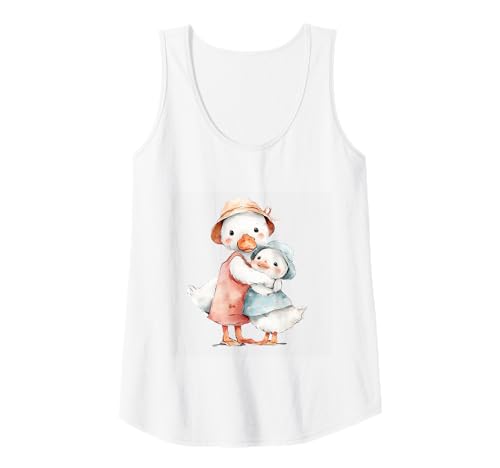 Damen Niedliches Entlein und Mutter Ente Aquarell Kunst Tank Top von Mama Duck Studio