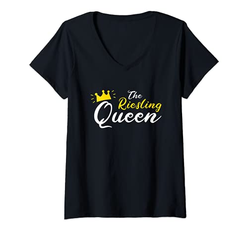 Damen The Riesling Queen | Frauen | JGA | Weinschorle | Schorle T-Shirt mit V-Ausschnitt von Mama Geschenk Wein Geschenk Riesling Zubehör