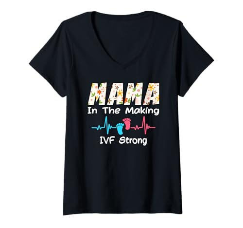 Damen Mama In The Making IVF Strong Floral Transfer Day IVF Mama T-Shirt mit V-Ausschnitt Damen Mama In The Making IVF Strong Floral Transfer Day IVF Mama T-Shirt mit V-Ausschnitt von Mama In The Making IVF Strong IVF Mom Tees