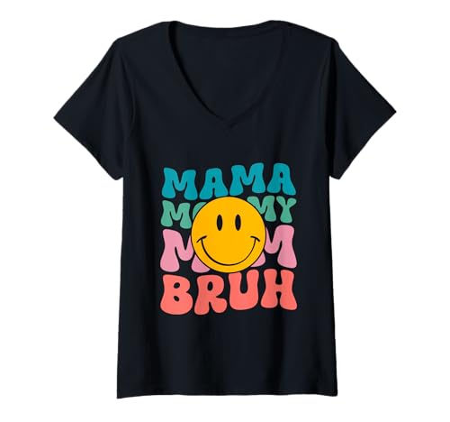 Damen Mama Mama Mama Bruh Groovy Muttertag Mama Lustige Mutter T-Shirt mit V-Ausschnitt Damen Mama Mama Mama Bruh Groovy Muttertag Mama Lustige Mutter T-Shirt mit V-Ausschnitt von Mama Mommy Mom Bruh Graphic Gifts Mother's Day
