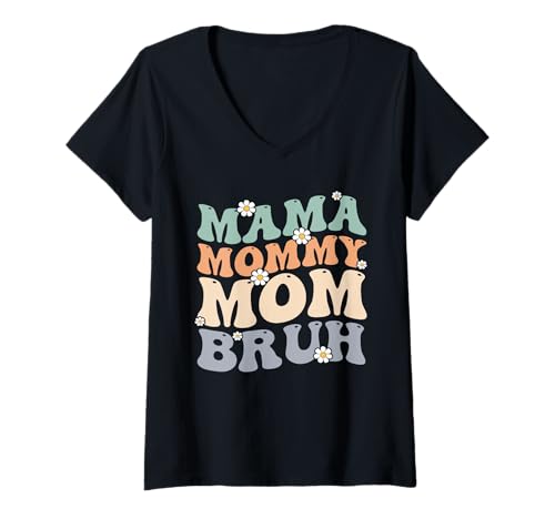 Damen Mama Mama Mama Bruh Vintage Muttertag Groovy Funny Mother T-Shirt mit V-Ausschnitt Damen Mama Mama Mama Bruh Vintage Muttertag Groovy Funny Mother T-Shirt mit V-Ausschnitt von Mama Mommy Mom Bruh Graphic Gifts Mother's Day