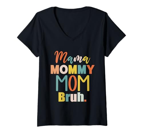Damen Mama Mama Mama Bruh Vintage Muttertag Mama Retro Mutter T-Shirt mit V-Ausschnitt Damen Mama Mama Mama Bruh Vintage Muttertag Mama Retro Mutter T-Shirt mit V-Ausschnitt von Mama Mommy Mom Bruh Graphic Gifts Mother's Day