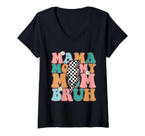 Damen Mama Mama Mama Bruh Vintage Muttertag Mama Retro Mutter T-Shirt mit V-Ausschnitt Damen Mama Mama Mama Bruh Vintage Muttertag Mama Retro Mutter T-Shirt mit V-Ausschnitt von Mama Mommy Mom Bruh Graphic Gifts Mother's Day