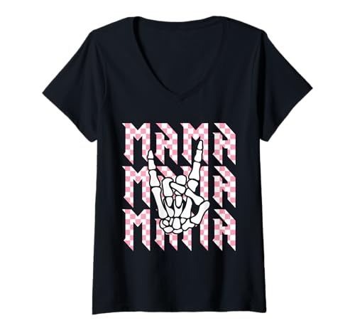 Damen Mama of The Bad Two Die knochenkarierte Mama zum 2. Geburtstag T-Shirt mit V-Ausschnitt Damen Mama of The Bad Two Die knochenkarierte Mama zum 2. Geburtstag T-Shirt mit V-Ausschnitt von Mama Of The Bad Two The Bone Checkered Mama