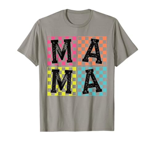 Mama 80s 90s Buntes Schachbrettmuster Retro Design T-Shirt Mama 80s 90s Buntes Schachbrettmuster Retro Design T-Shirt von Mama Retro 80er 90er Family Outfit Design