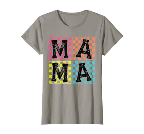 Mama 80s 90s Buntes Schachbrettmuster Retro Design T-Shirt Mama 80s 90s Buntes Schachbrettmuster Retro Design T-Shirt von Mama Retro 80er 90er Family Outfit Design