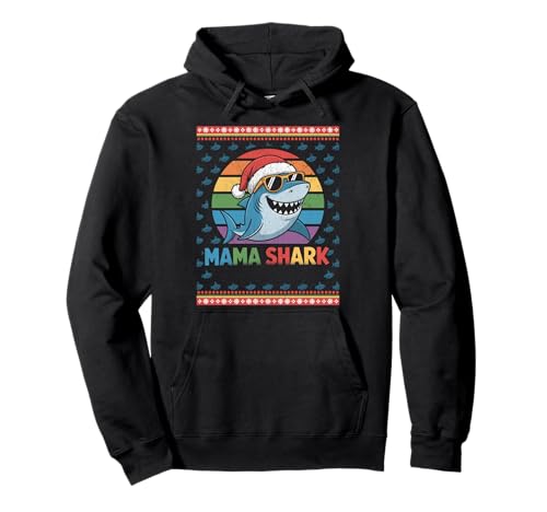 Mama Shark Lustiger Hai-Weihnachtsmütze Hässlicher Weihnachtspullover Pullover Hoodie von Mama Shark Santa Hat Ugly Christmas Sweater