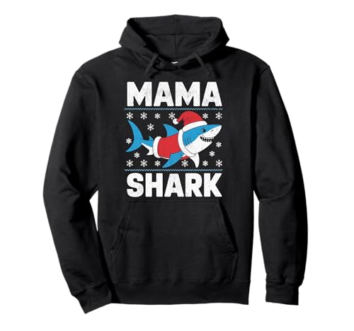 Mama Shark Lustiger Hai-Weihnachtsmütze Hässlicher Weihnachtspullover Pullover Hoodie von Mama Shark Santa Hat Ugly Christmas Sweater