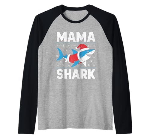 Mama Shark Lustiger Hai-Weihnachtsmütze Hässlicher Weihnachtspullover Raglan von Mama Shark Santa Hat Ugly Christmas Sweater