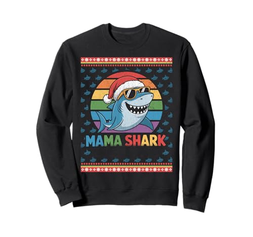 Mama Shark Lustiger Hai-Weihnachtsmütze Hässlicher Weihnachtspullover Sweatshirt von Mama Shark Santa Hat Ugly Christmas Sweater