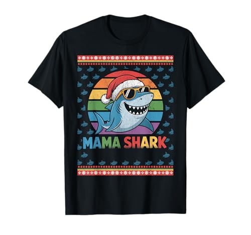 Mama Shark Lustiger Hai-Weihnachtsmütze Hässlicher Weihnachtspullover T-Shirt von Mama Shark Santa Hat Ugly Christmas Sweater