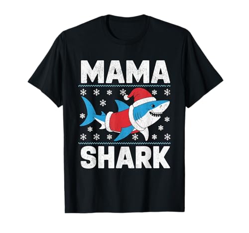 Mama Shark Lustiger Hai-Weihnachtsmütze Hässlicher Weihnachtspullover T-Shirt von Mama Shark Santa Hat Ugly Christmas Sweater