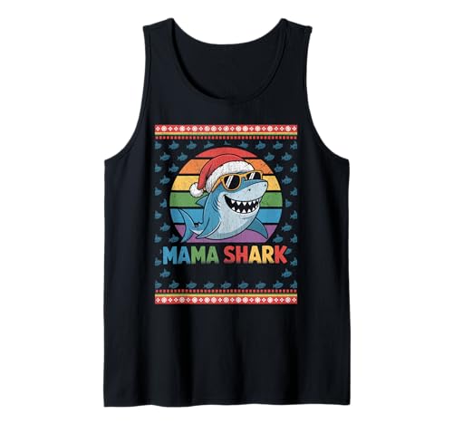 Mama Shark Lustiger Hai-Weihnachtsmütze Hässlicher Weihnachtspullover Tank Top von Mama Shark Santa Hat Ugly Christmas Sweater