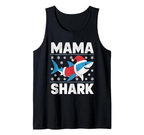 Mama Shark Lustiger Hai-Weihnachtsmütze Hässlicher Weihnachtspullover Tank Top von Mama Shark Santa Hat Ugly Christmas Sweater